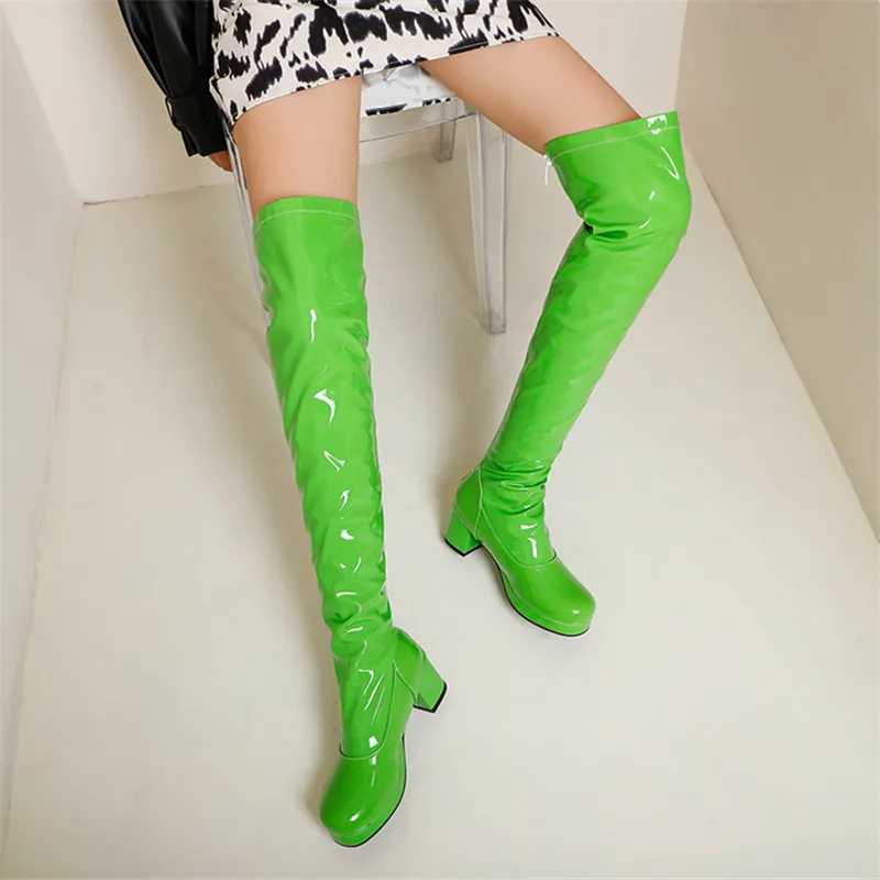 High Quality Fi womens patented leather round toe Lg boots black and white leather knees high Botas MUJI winter warm party boots Wan T241206