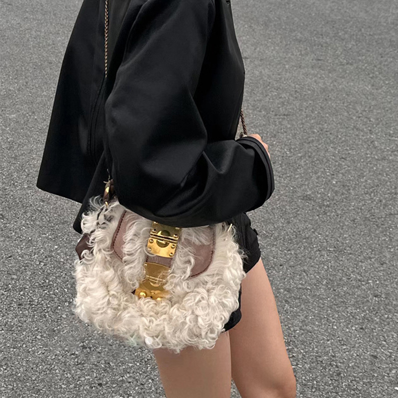 Crossbody Shoulder Bags Genuine Wool Fur Sheep Curled Hair Lock Fur Integrated Cross Shoulder Bag for Women Bag - view 5