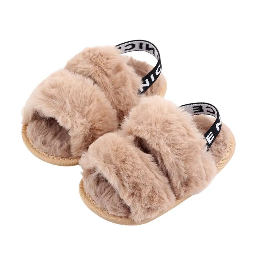 1Pair Slippers Shoes Letter Printing Fluffy Lovely Casual Baby Sandals Coral Fleece Soft-soled Baby Shoes Outdoor Supply