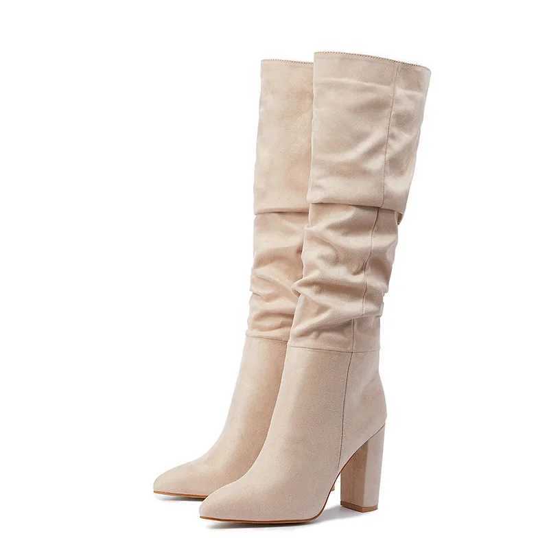 High Quality New Fi suede/leather pleated knee high boots suitable for Wens shoes T241206