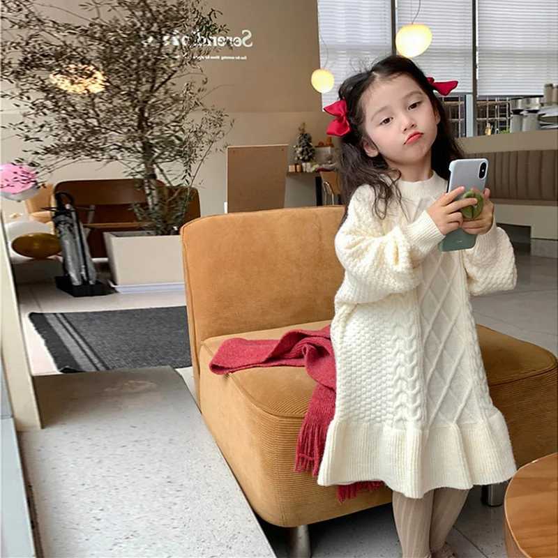 Girls Thicken Knitted Dress Children Autumn Winter Warm Gown Princess Sweaters Vestidos 2024 New Kids Fashion Clothing 2-8YXJ241206