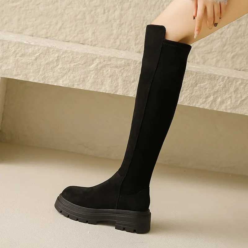 High Quality Trend Streh Over the Knee Boots Quty Ladies Shoes Winter New Warm Wens Boots Platform Bootes Suede Round Toe High H T241206