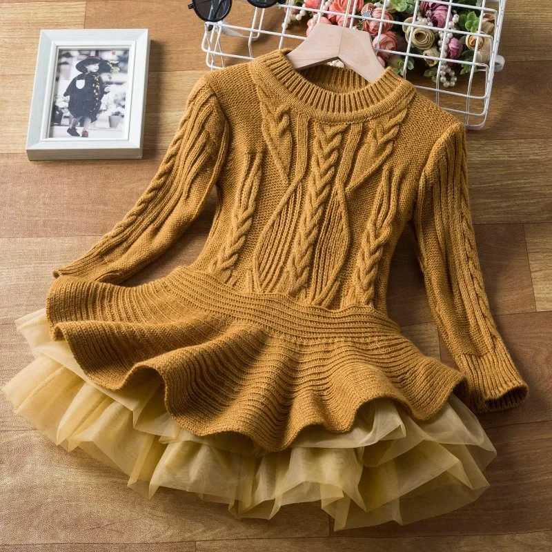 Vestidos Kids Girls Dress 2023 Autumn Winter Girls Knitted Chiffon Dresses Birthday Par Girls Clothes Casual Evening DressesXJ241206