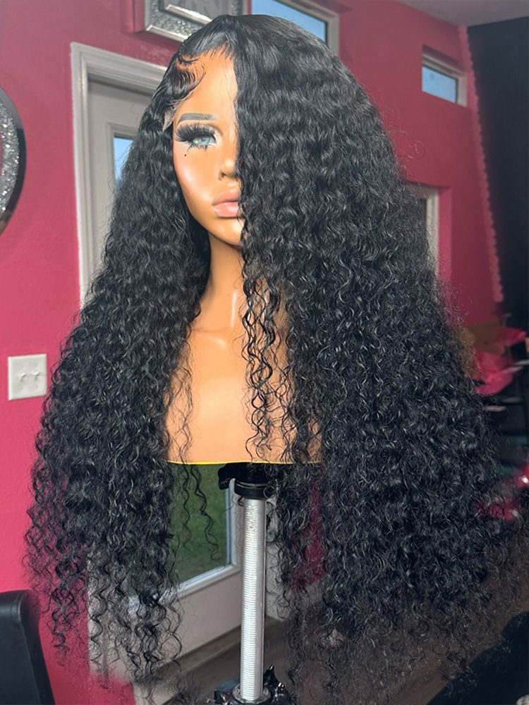 30 40 Inches Deep 13X6 HD Transparent Front Human Hair Wig Glueless 13X4 Curly Wave Lace Frontal Wigs For Women