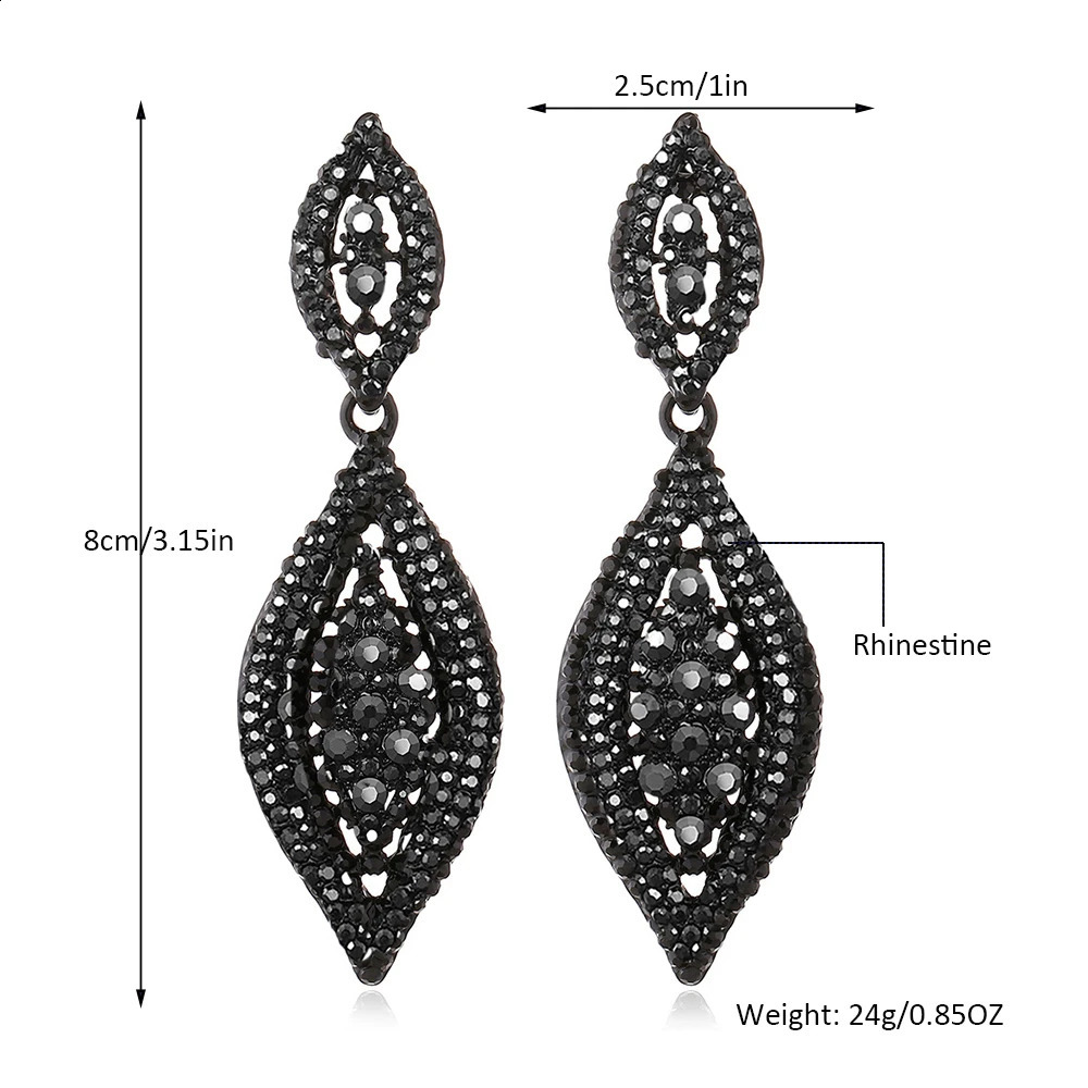 Crystal Black Big Earring Pendant Alloy Long Drop Bridal Korean Fashion Long Earings Goth Accessories Drop Leaf Earring 241205