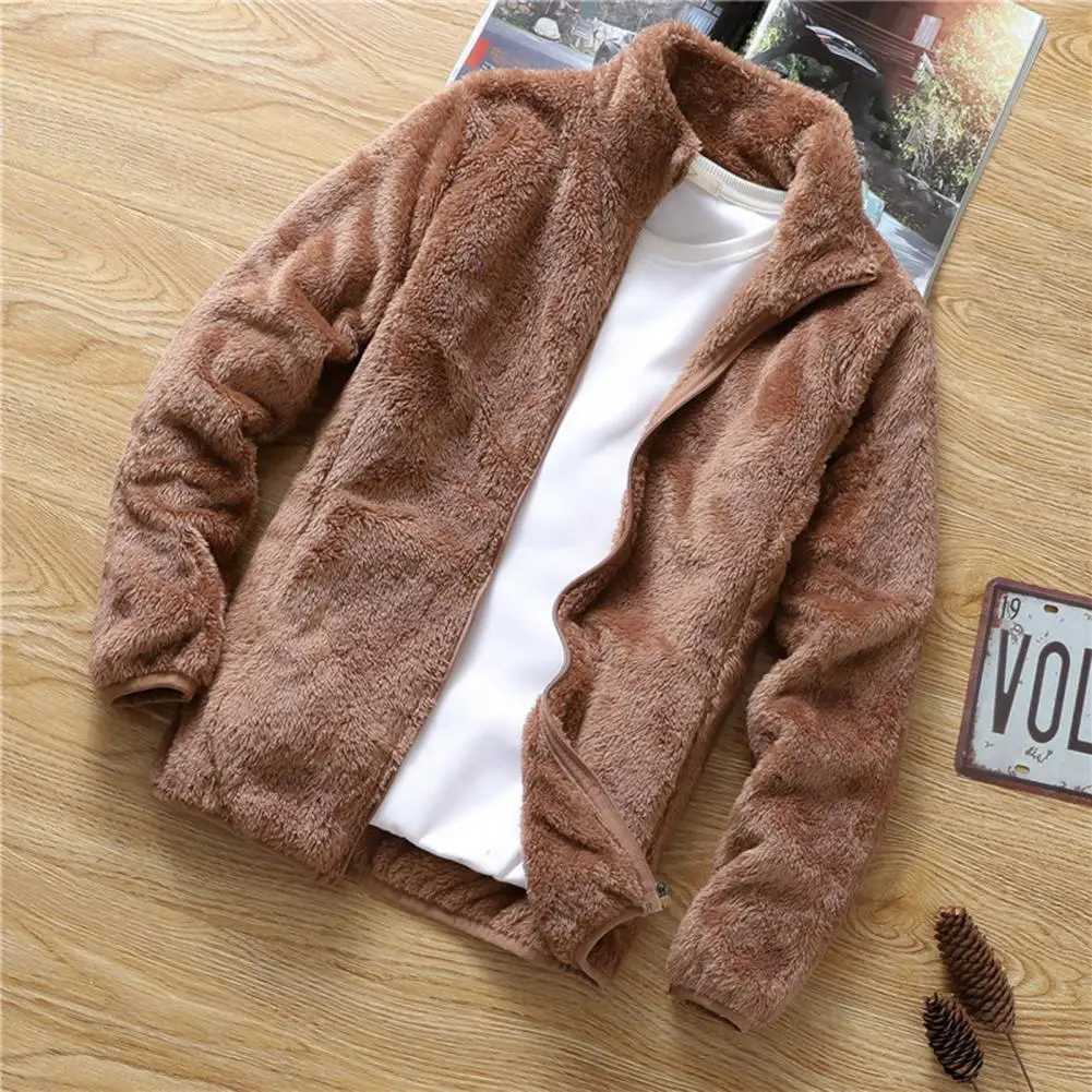 Chic Fluffy Jacket Autumn Winter Solid Color Double Sided Velvet Solid Color Fluffy Jacket Coat ThickXJ241206