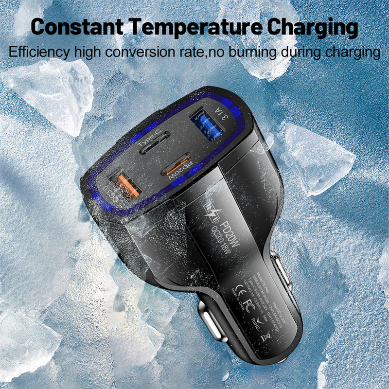 4 in 1 Car Quick Charger PD 20W 2USB+2PD Car Power Adapter USB Tyoe C Car Cigarette Lighter Charger 12-30V for iPhone 16 15 14 Huawei Samsung