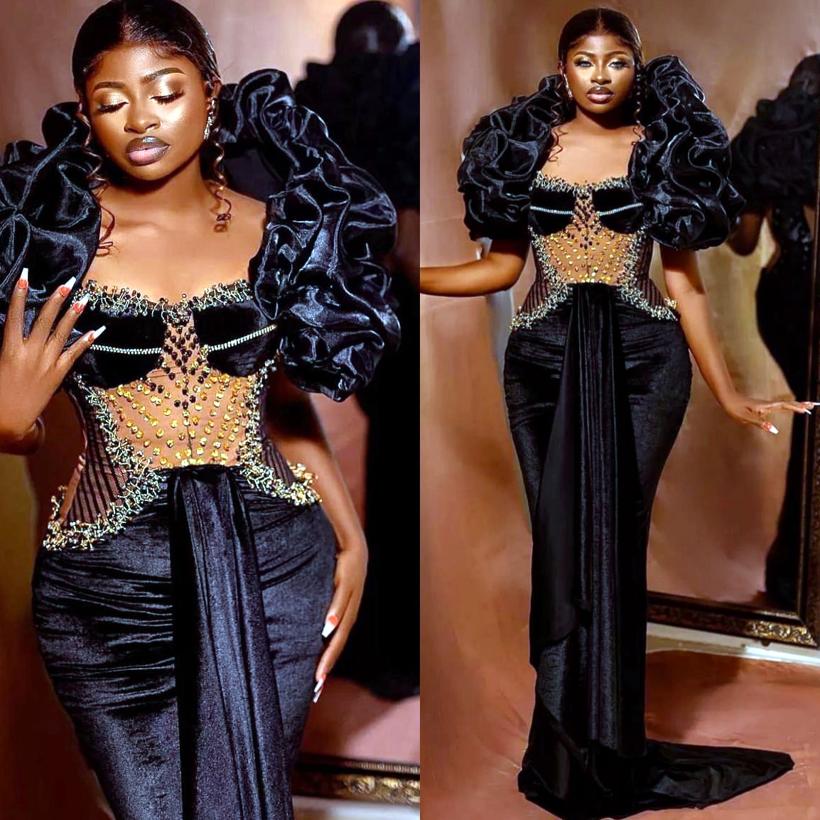 Black Illusion Prom Dresses 2025 Beaded Velvet Stylish Evening Formal Party Second Birthday Engagement Gowns Plus Size Dress For Special Occasions