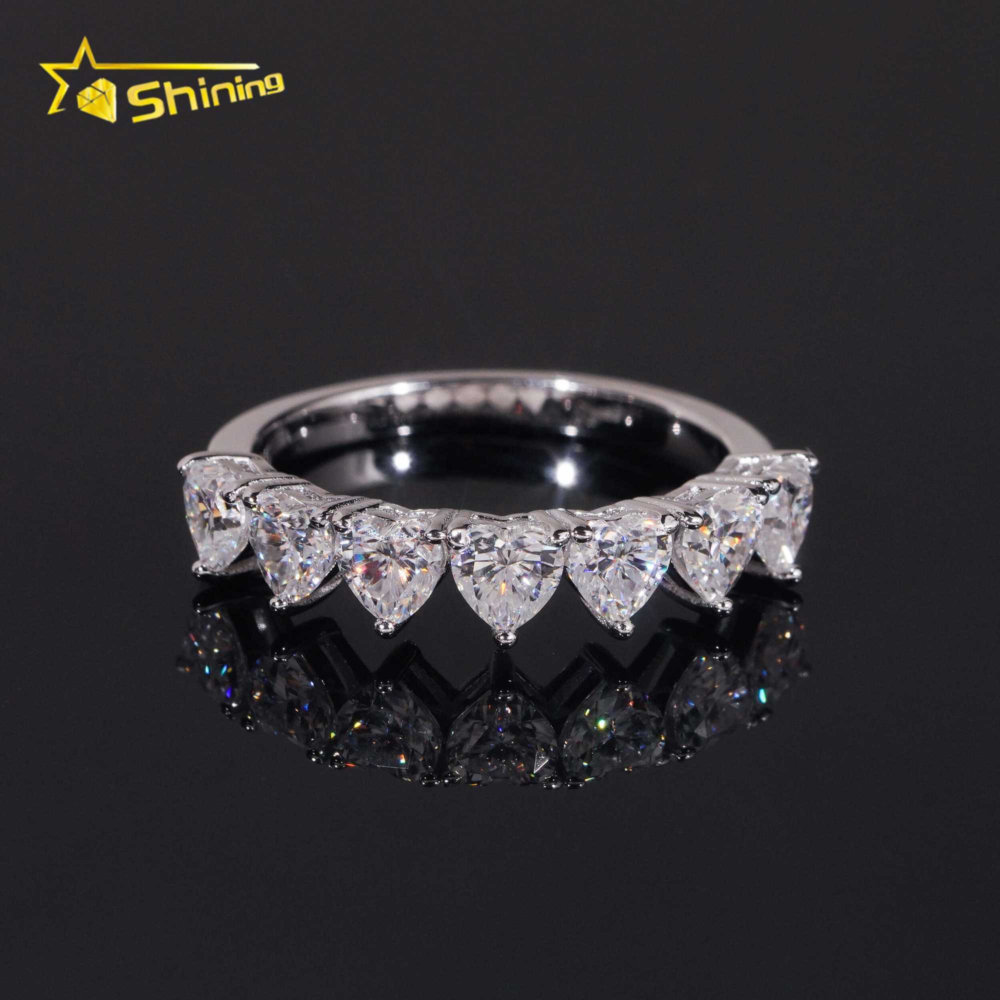 Hot Sale Factory Price 925 Sterling Silver Heart 4mm Half Eternity Moissanite Rings for Women
