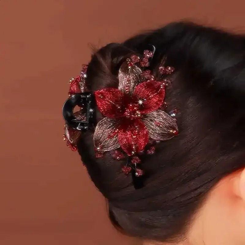 Elegant copper floral bridal hair clip womens hair accessories zircon shark clip headwear clip mothers headwear 241205