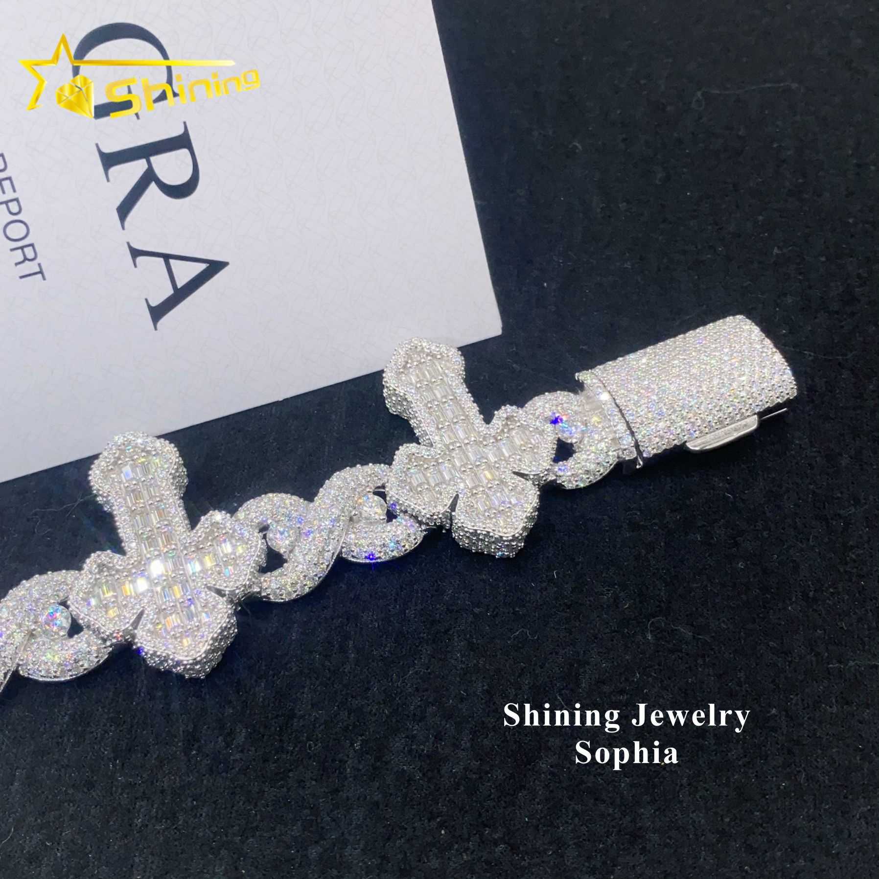 Wholesale price s925 sterling silver hip hop iced out men jewelry cross cuban link bracelets moissanite cuban bracelet