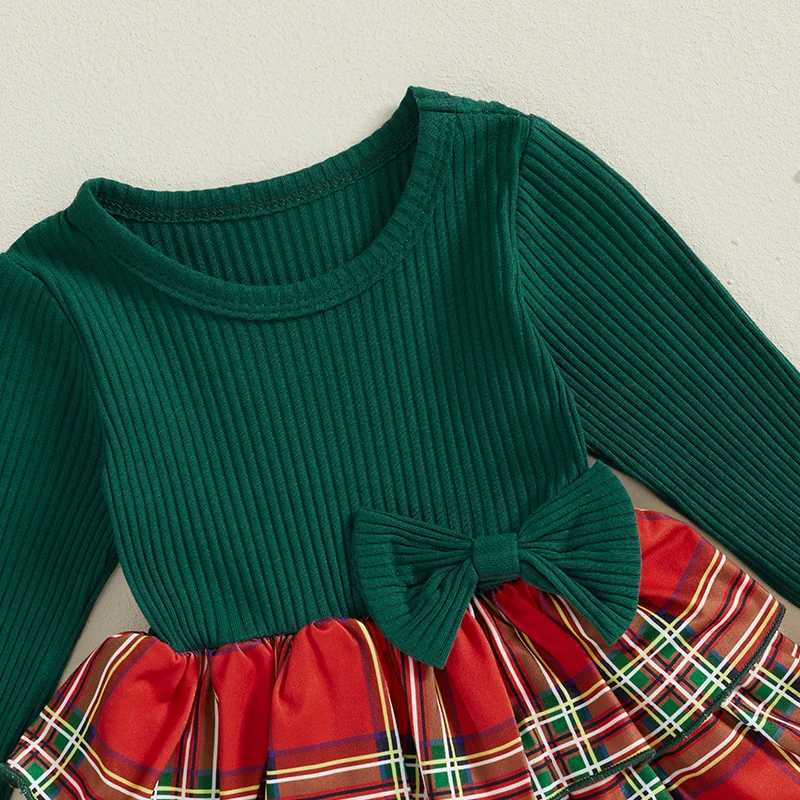 Toddler Girl Winter Dress Cute Bowknot Long Sleeve Plaid Print Princess Dress for Baby Girls Christmas Par OutfitXJ241206