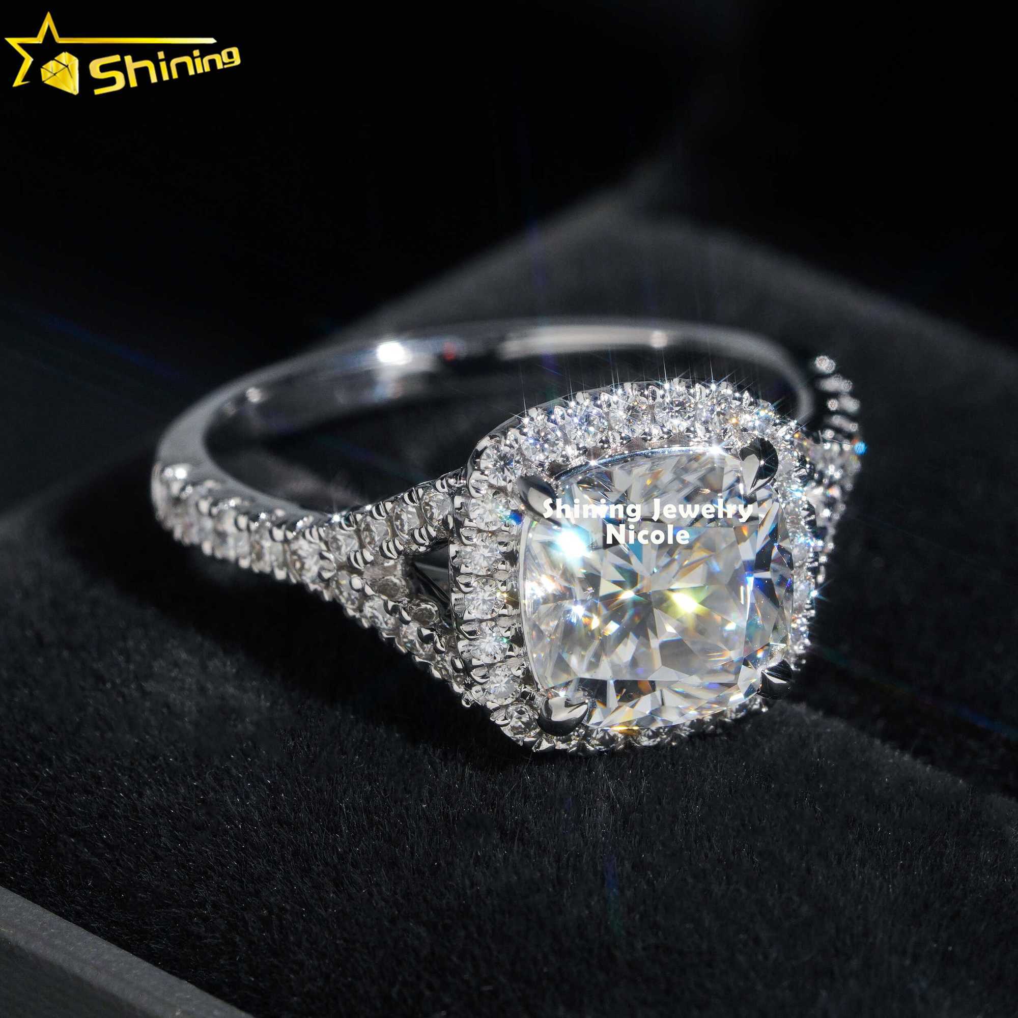 High Quality D VVS Diamond Cushion Cut 2.5ct 18k Solid Gold Women Moissanite Engagement Ring