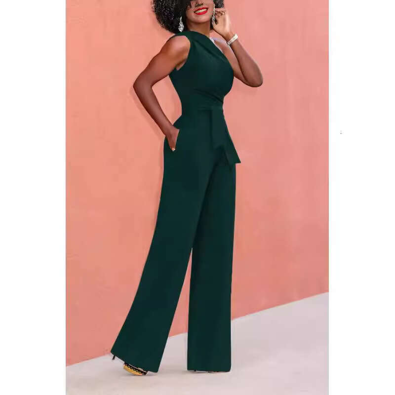 spring summer solid color fashionable Chinese with slanted collar mid waist temperament commuting jumpsuit 2024 new style chic and elegant clothing
