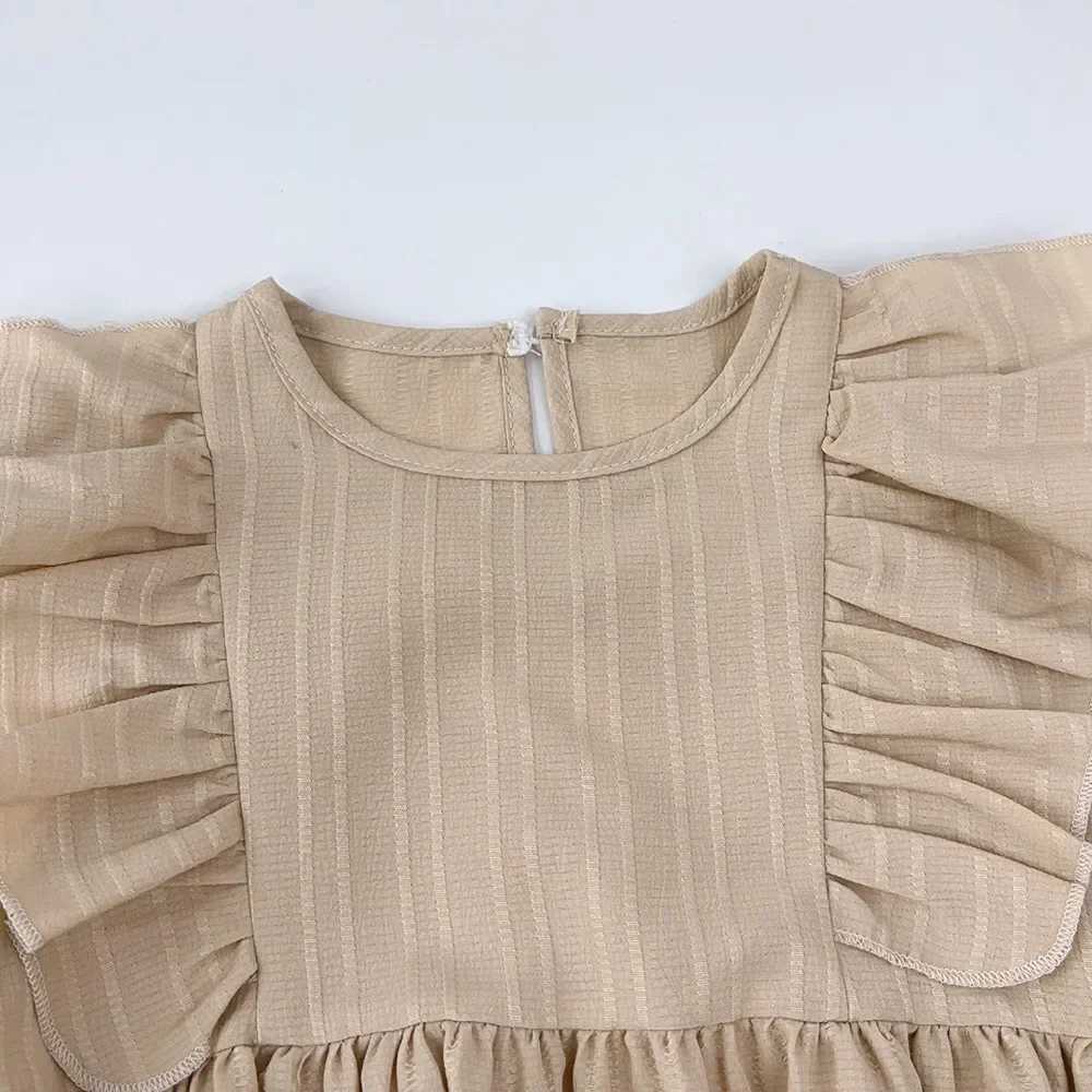 Autumn Kids Dresses for Girls Round Neck Long Sleeved Pleated Edge Solid Color Dress Kids Clothes Childrens Daily Casual WearXJ241206