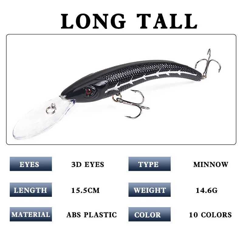 New 1 PCS 15.5cm / 16.3g Wobbr Fishing Lure Big Crank Bait Minnow Bass Trolling Artificial Bait Pike Carp Lures FishingXJ241128