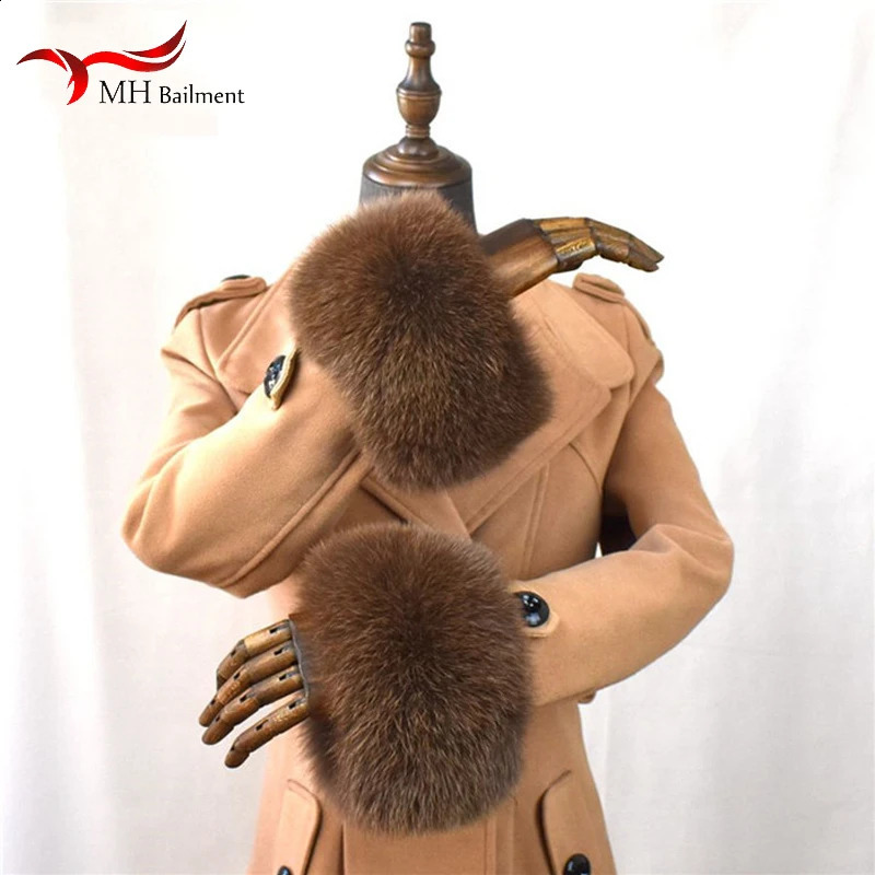 100% genuine fox fur cuffs for natural warmth in winter ultra-fine arm warmth wristband high-quality outerwear jacket sleeves fashionable and cuffs 24
