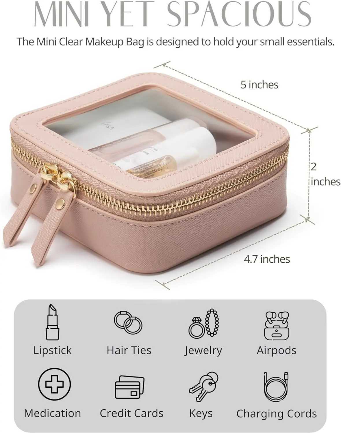 Mini Clear Makeup Bag Pu Saffiano Vegan Faux Leather Cute Small Visible Window Storage Lipsticks Cosmetics Case For PurseXJ241206