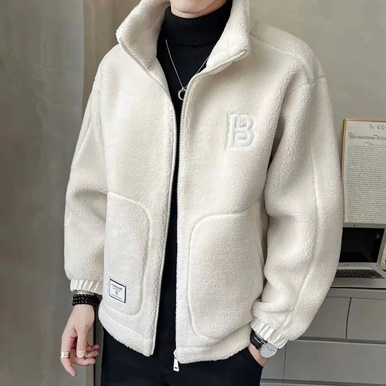 Lamb Wool Jacket MenS 2023 New Autumn Winter Coat Plush And Thick Fashion Trend Warm Clothes Male Outwear Veste HommeXJ241206