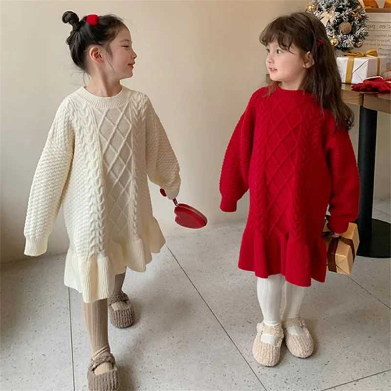 Girls Thicken Knitted Dress Children Autumn Winter Warm Gown Princess Sweaters Vestidos 2024 New Kids Fashion Clothing 2-8YXJ241206
