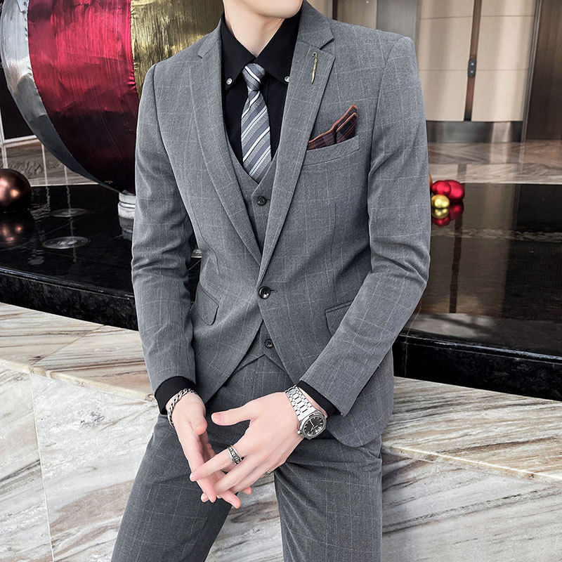S1129New arrival men's suit three-piece suit autumn and winter Korean style slim fit groom dress