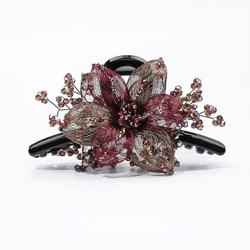 Elegant copper floral bridal hair clip womens hair accessories zircon shark clip headwear clip mothers headwear 241205