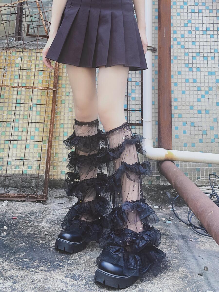 Socks & Hosiery Women Layered Mesh Ruffle Leg Warmers Kawaii Thigh High Socks Aesthetic Y2K Chic Stockings Leg Cuffs Cover Streetwear