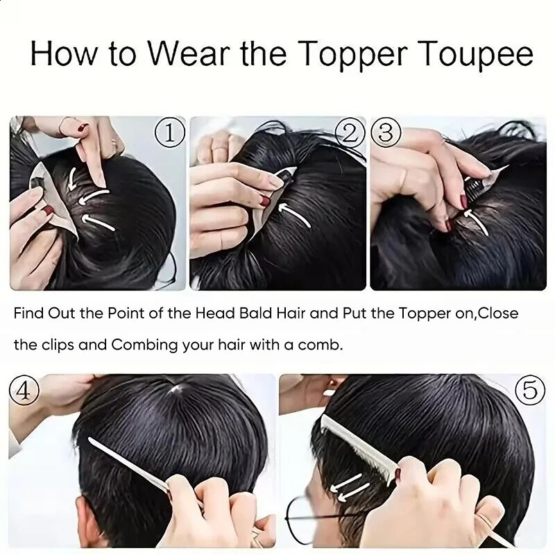 Alimice Refined Natural Black Mens Hair Topper Wig-4inch Short Human Hair Toupee with Secure Clips for Daily Use 16x18cm 241205