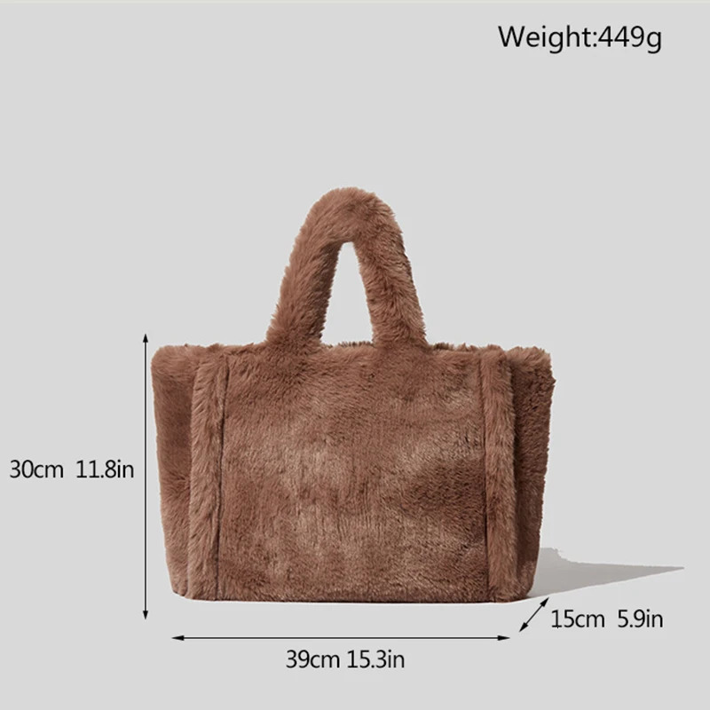 Winter Faux Fur Handbag ed Simple Stylish Large Tote Soft Women Shoulder Bag Phone Purses Work Bag 241206