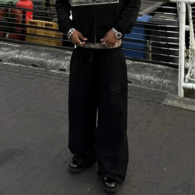 Y2K retro hip hop camouflage high waisted wide leg Embroidered men sweatpants Harajuku fashion street women baggy pants 241205