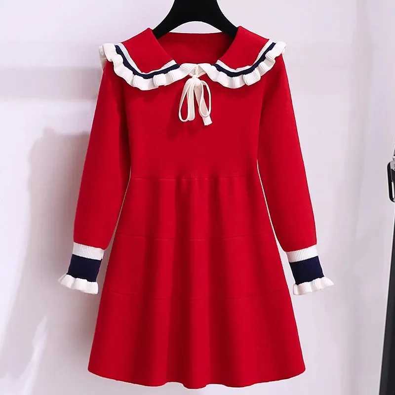 2024 Autumn winter Teenagers Girls Kids Knit Sweater Dresses Princess clothes JK sailor western bowtie 4 5 6 7 8 9 10 11 yearXJ241206