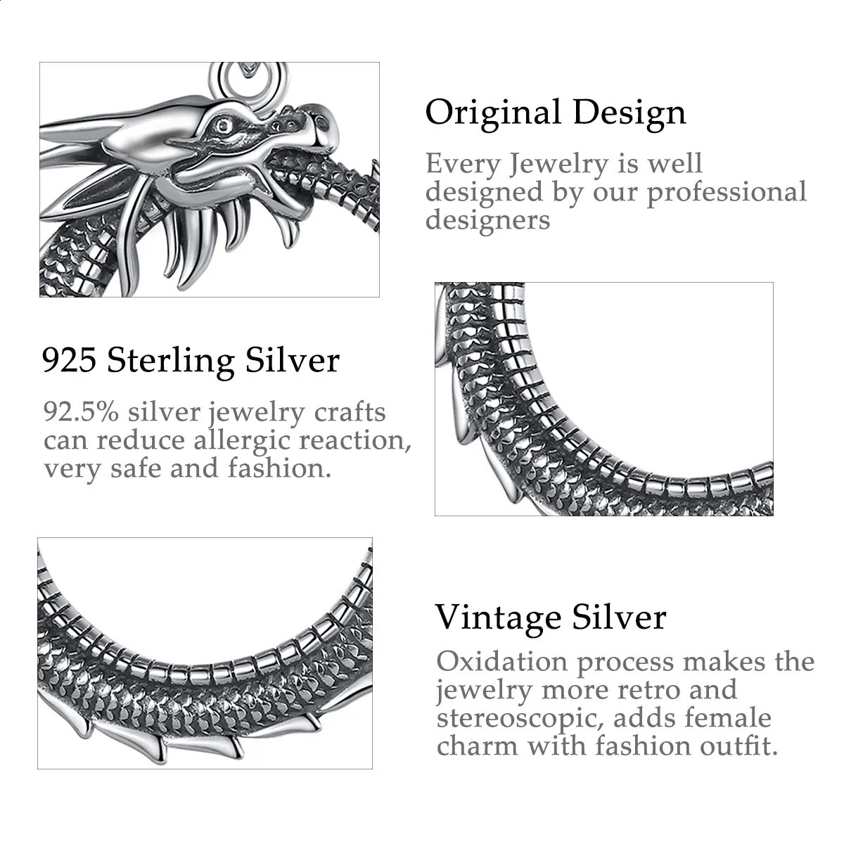 Eudora Real 925 Pure Silver Dragon Necklace Temperature Personalized Round Cool Dragon Pendant Mens Exquisite Jewelry 241205