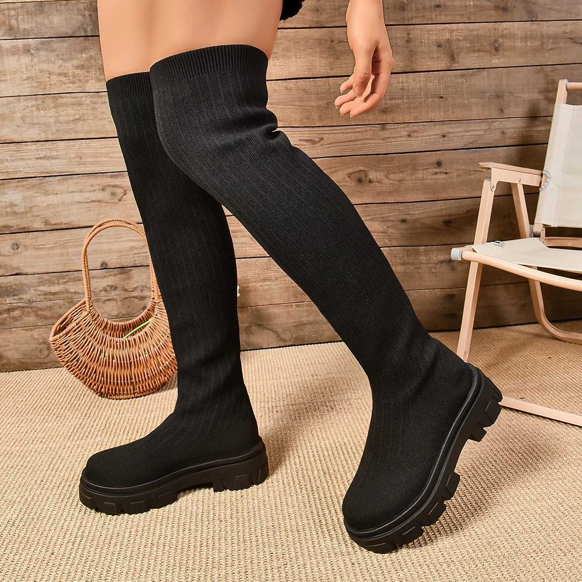 High Quality Autumn/Winter Warm Leisure Platform Designer Lg Boots Warm Foldable Knee Fi Black Ankle Boots T241206