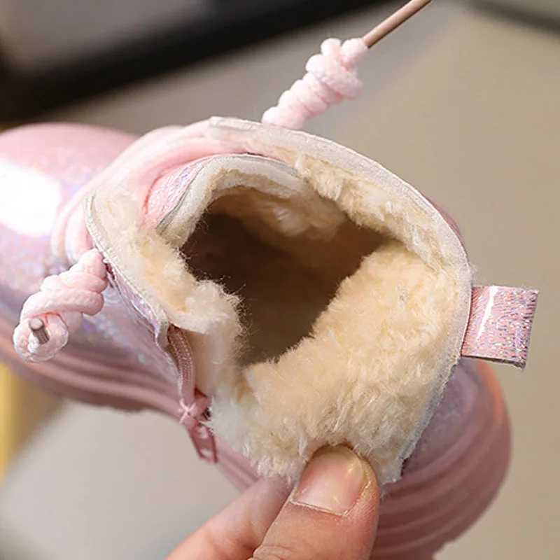 Cozy Plush Inner Winter Girl Ankle Boots Cold-proof Fashion Non-slip Girls PU Leather Short Boots Children Platform Shoes H08215XJ241206