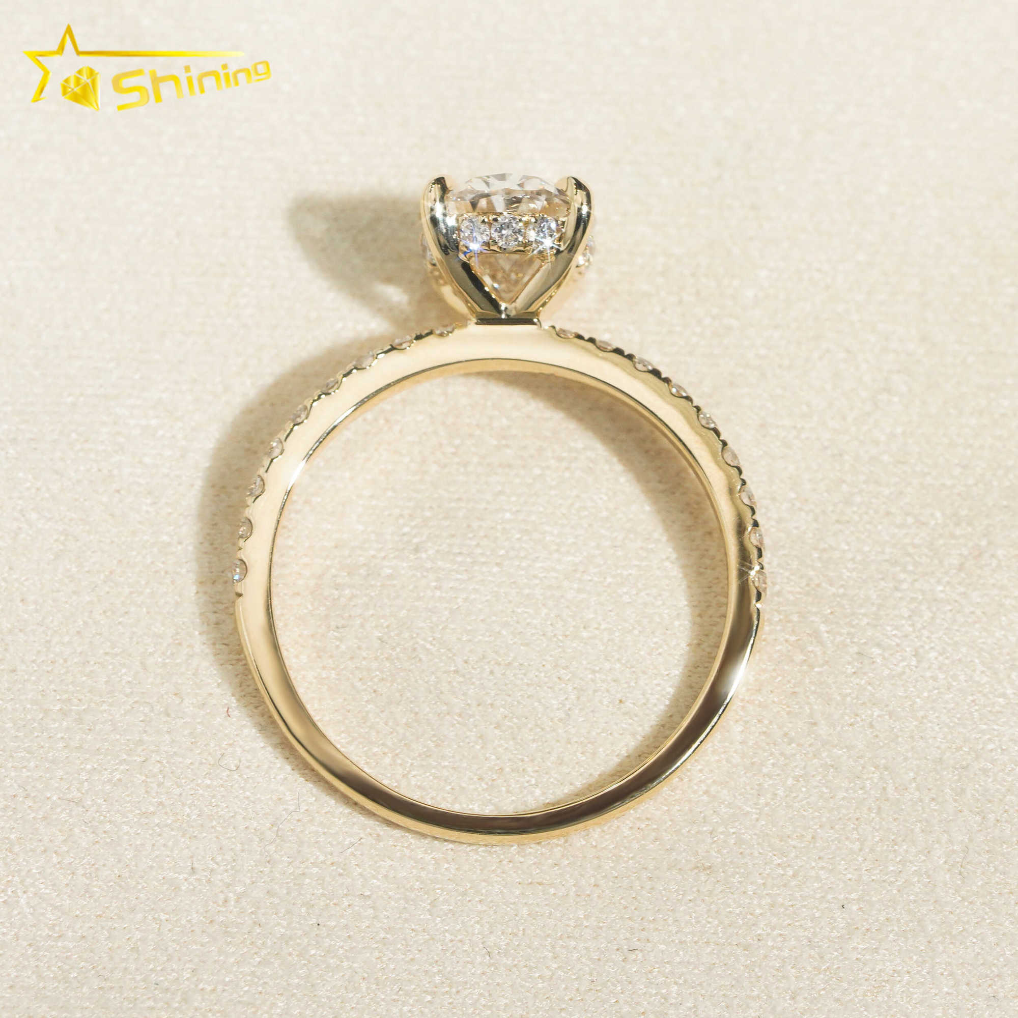 Oval Cut Hidden Halo Half Iced Band 2ct VVS2 Lab Grown Diamond CVD Engagement Ring 14K Solid Gold Wedding Rings