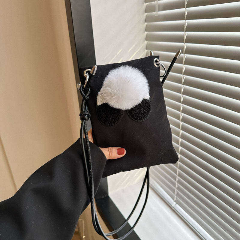 Nylon Canvas Women's New Trendy Cartoon Phone Korean Version Crossbody Bag, Panda Coin Purse, Fashionable Quality, Classic B1