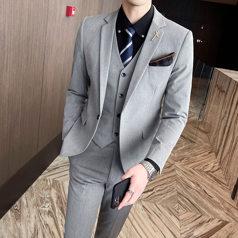 S1129New arrival men's suit three-piece suit autumn and winter Korean style slim fit groom dress