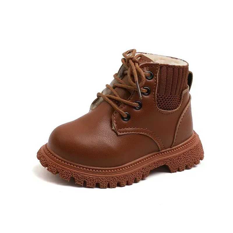 Toddlers Kids Tide Boots Autumn Winter Warm Thick Cotton Boys Girls Snow Boots Little Children Leather Cotton Boots FashionXJ241206