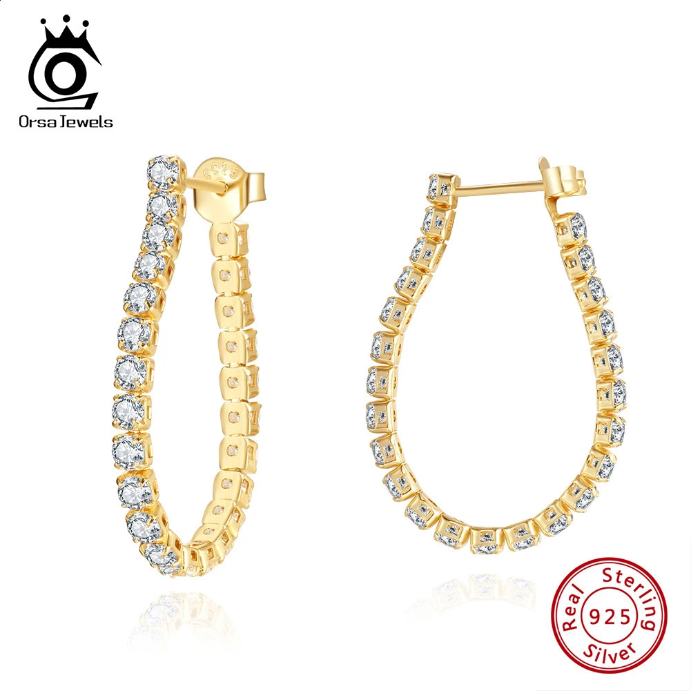 ORSA JEWELS 925 sterling silver 2.5mm round cut CZ womens tennis chain earrings 4A zirconia ring earrings jewelry SE395 241205