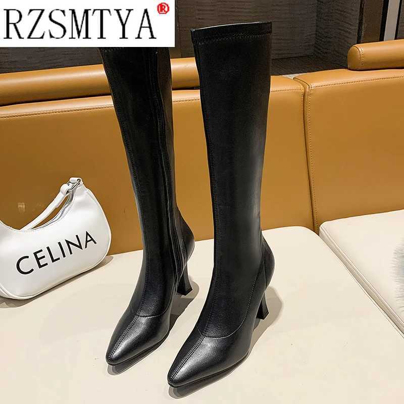 High Quality Autumn Wen Boots Pointed Toe Knee High Boots Fi High Heel Lg Boots Zipper Winter Shoes Women White T241206