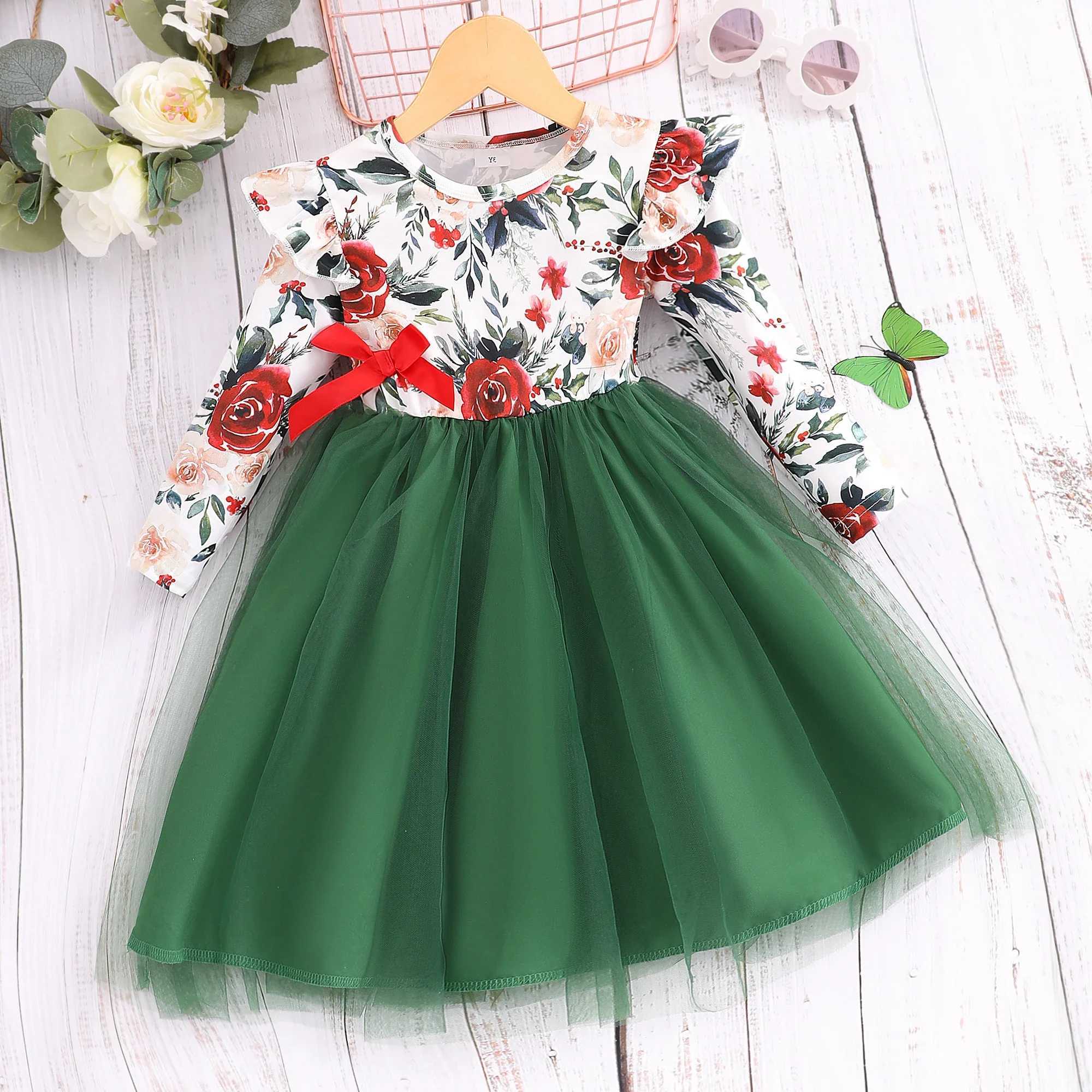 2024 Dress Kids Girls Clothes Summer Spring Princess Girls Clothing Long Sleeve Flower Par Children Dress 3 4 5 6 7 Years OldXJ241206