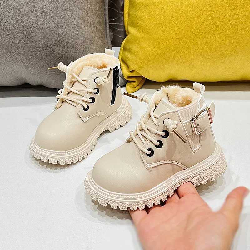 New Childrens Fashion Boots Winter Thickened Boys Girls Anti-Skid Warm Boots Side Zipper Solid Color Kids Casual Shoes H08193XJ241206