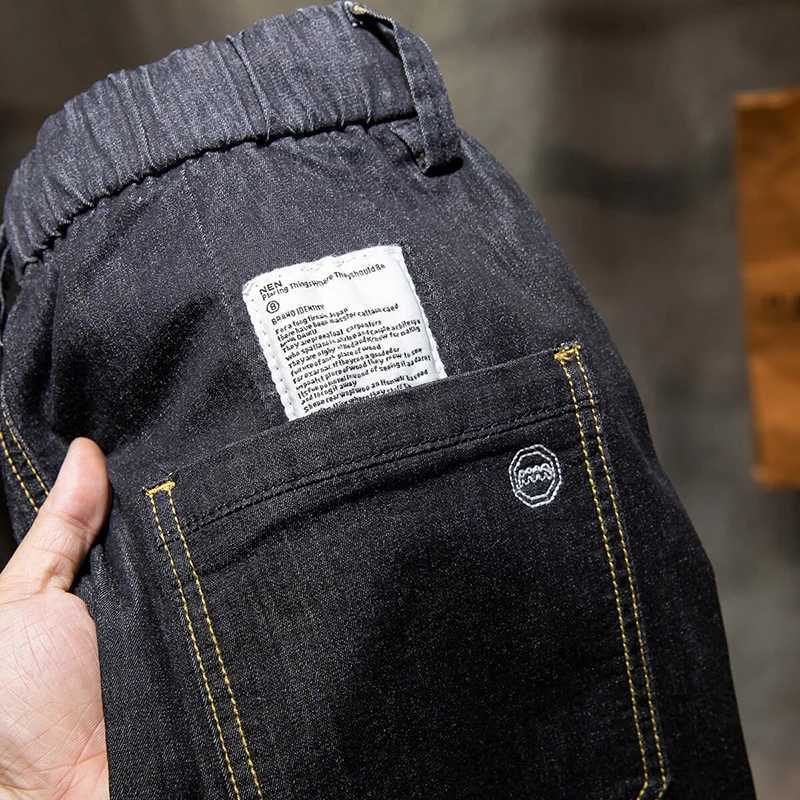 Plus Size 5XL 6XL 7XL Mens Thin Denim Shorts Soft Cotton Fabric High Stretch Drawstring Short Jeans Black Dark Blue Male BrandXJ241206