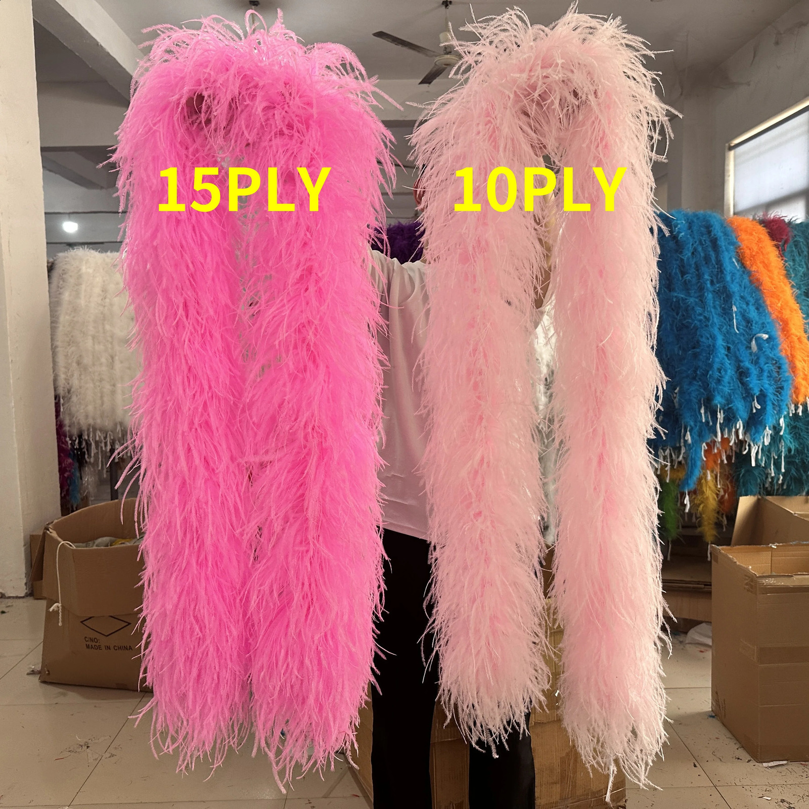 2 meters/batch of red ostrich feathers Boa 6 10 15 20 30 ply thick ostrich Boa fluffy feathers decoration for clothing wedding dresses Pluma Shawl 241 - view 6