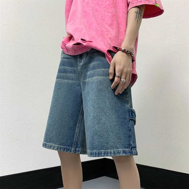 Men Patchwork Oversized Jeans Shorts Streetwear Harajuku Denim Shorts 2023 New Hip Hop Vintage Blue Summer Casual Loose ShortsXJ241206