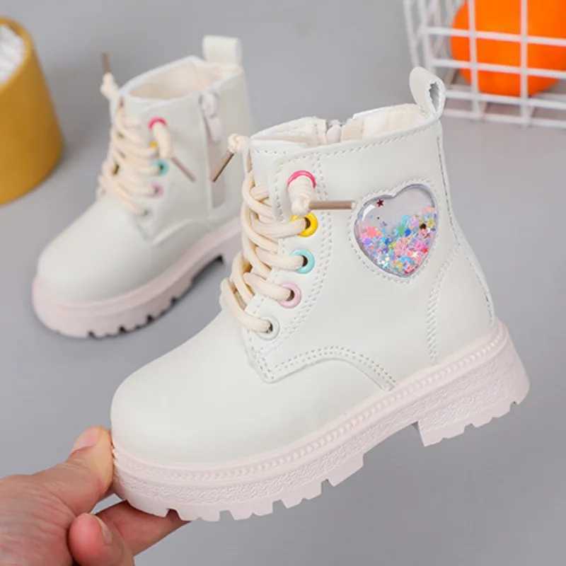 Fashion Girls Boots Autumn Soft Leather Platform Boots Toddler Round Toe Chunky Kids Shoes Casual Non-slip Ankle Boots XJ241206