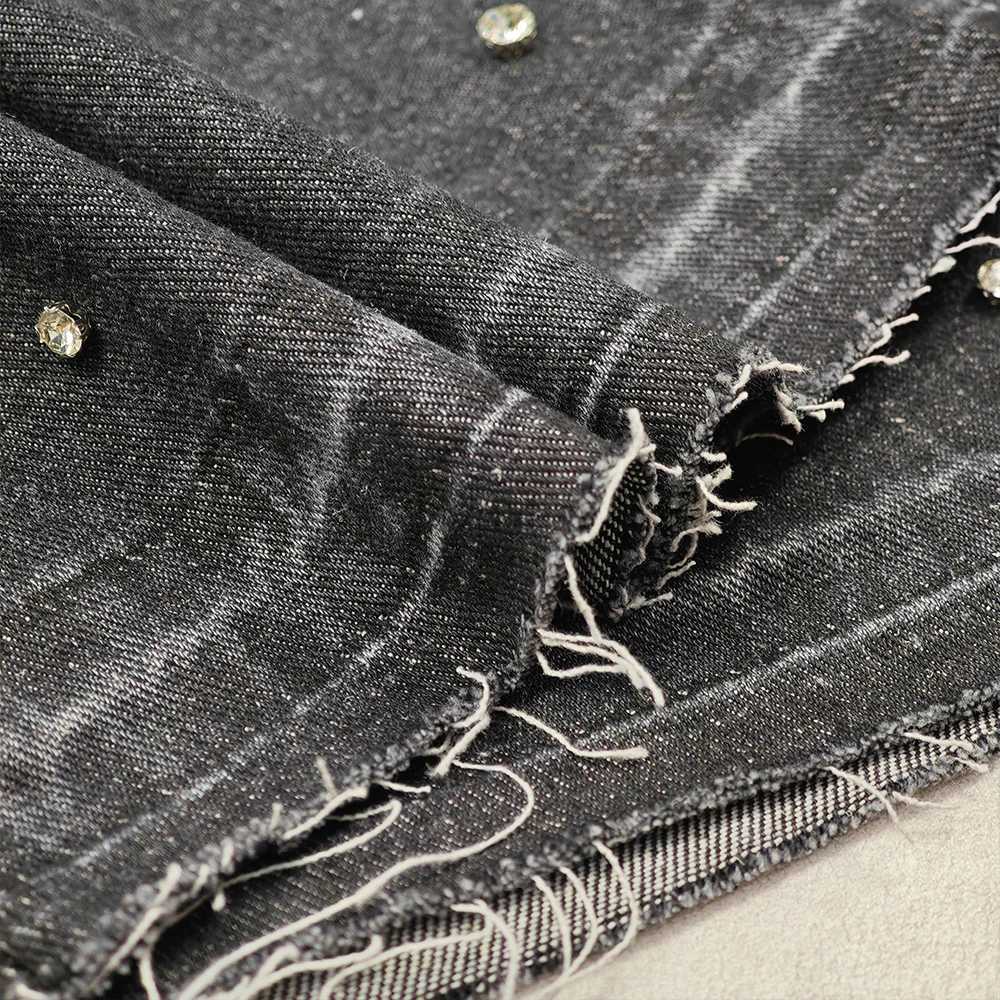 PEERAGE Y2k Retro Rhinestone Washed Wide Leg Baggy Long Jorts Men Streetwear Oversized Frayed Black Grey Loose Denim Jean ShortsXJ241206