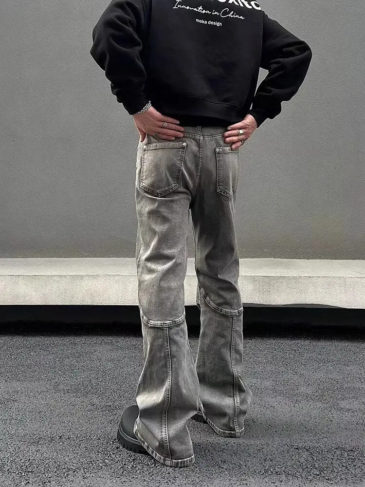 2024 Ropa Y2K Streetwear Vintage Grey Pleated Flare Jeans Pants For Men er Clothes Old Harajuku Goth Long Trousers 241206