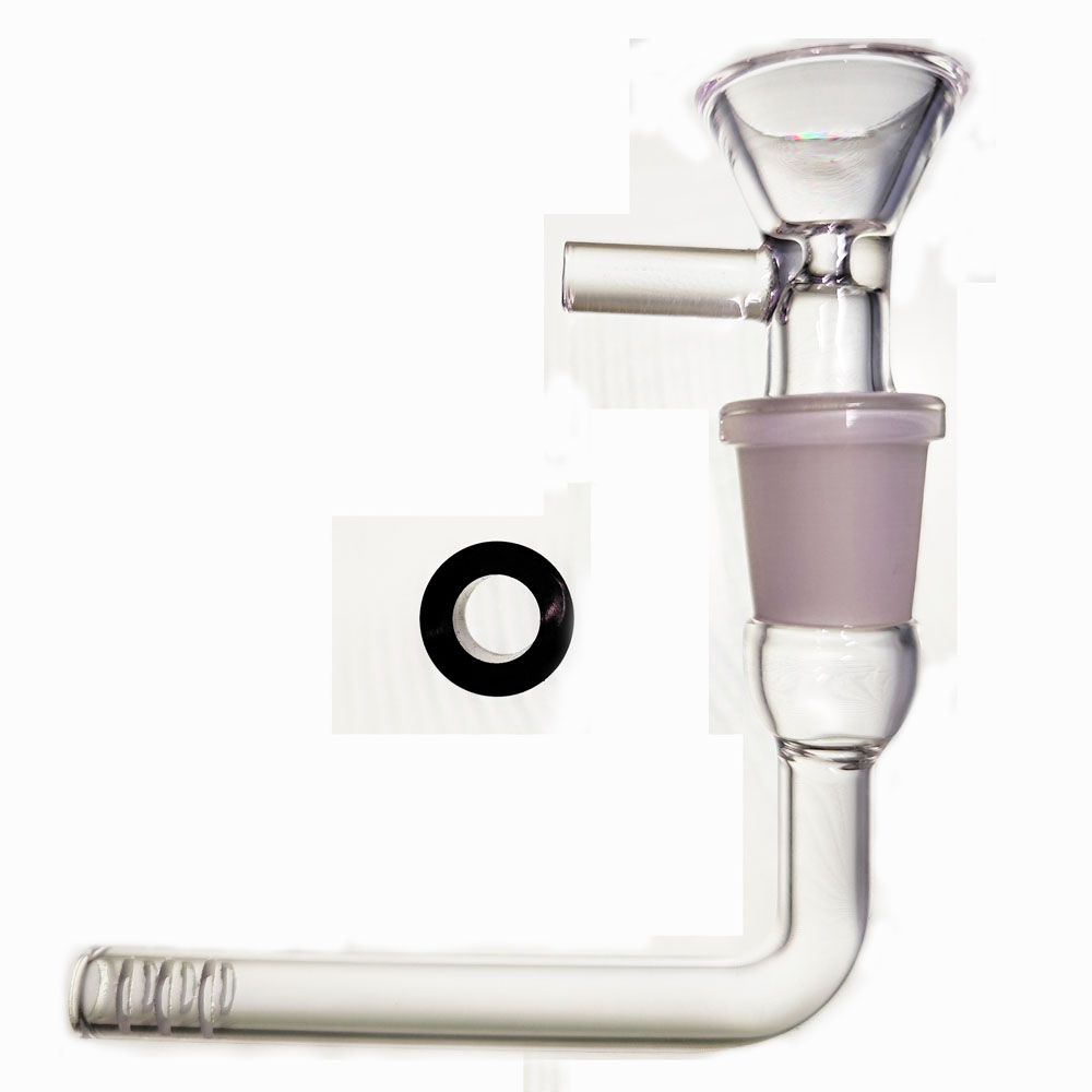Curved Glass Downstem 14mm 90 Degree L Shape Stem 3 inch with Silicone Grommet For Glass Bong Water Pipe Grommet Bowl Smoking Pipes