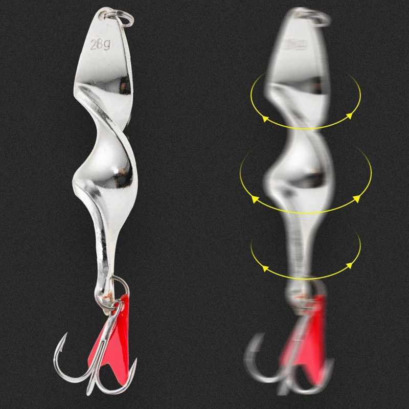 1PCS Gold Silver 10g 14g 21g 28g Rotating Metal Spinner Spoon Fishing Lure Baits For Trout Pike Pesca Fish Treb Hook TackXJ241128